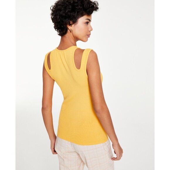 Bar III Women's Honey Yellow Cutout Ribbed Tank Top NWT - Picture 2 of 6